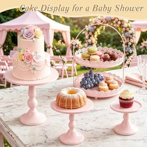 10 Pcs Pink Cake Stand Set Metal Cupcake Stands, Multiple Styles Dessert Display Tower for Candy Fruit, Cake Serving Trays for Birthday, Wedding, Anniversary, Baby Shower, Engagement Party - Image 2