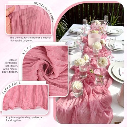 18 Pack Cheesecloth Table Runner 10FT Dusty Rose Table Runner Boho Gauze Cheese Cloth Table Runners Long Rustic Sheer Table Decorations for Wedding Party Baby Bridal Shower Birthday Holiday Home - Image 3