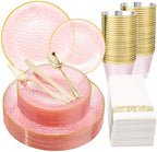 DaYammi 175PCS Clear Pink Plastic Dinnerware Set for 25 Guests by DaYammiwillaccompanyyou