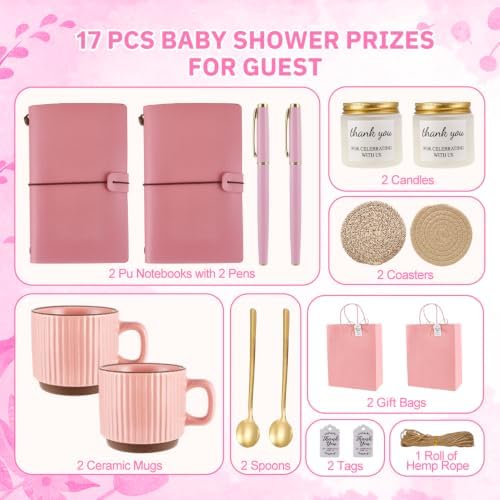 Baby Shower Prizes for Game Winners Baby Shower Games Prizes Ceramic Mugs with Metal Spoons Woven Coasters Notebooks Scented Candles Gift Bags Wedding Bridal Shower Favors for Guests (2, Pink) - Image 4