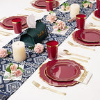 Burgundy & Gold Disposable Dinnerware Set Serves 25 People, 175 Pc Heavy Duty Plastic Plates, Cups, Gold Cutlery & Napkins, Elegant Wedding Dinnerware for Thanksgiving, Christmas & Parties - Image 5