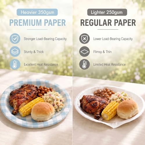 400 Pcs Pcs Blue Gingham Paper Plates and Napkins Set for 50, 9" Dinner Plates & 7" Dessert Plate, Baby Boy Shower Birthday Party - Image 6