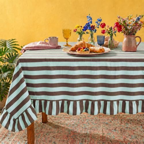 Tudomro Striped Tablecloth, Rectangle, Dark Brown, Blue, 84'' X 60'' by Tudomro