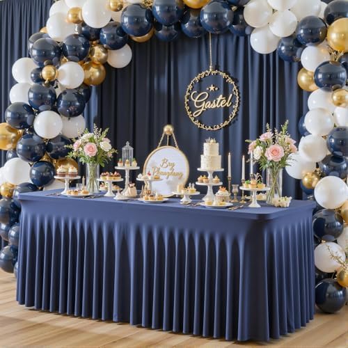 gogoparti 4 Pack Spandex Navy Blue Fitted Table Cloth for 6ft Rectangle Tables Navy Blue Stretch Tablecloth Banquet Table Covers Skirt Wrinkle Free Tablecloths for Parties Wedding - Image 3