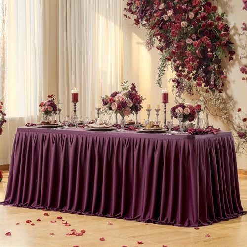 Partisky Burgundy Polyester Table Skirt for Rectangle Tables 17ft, Wrinkle Resistant Pleated Ruffle Table Cloth for Banquet Wedding Trade Baby Shower Display Gift Dining Table - Image 2