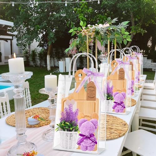 61 Pcs Baby Shower Prizes for Game Winners 6 Sets Bamboo Cheese Board Kit with Spoon Fork Butter Spreaders Plaid Towel Thank You Card for Guests, Housewarming Adult Party Favors (Purple) - Image 4
