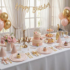 WDF 100pcs Pink Plastic Plates - High-end Baroque Design - Pink and Gold Plates - Including 50 Disposable Plate 10.25inch, 50Salad Plate 7.5inch for Wedding/Baby Shower/Spring/Birthday - Image 6