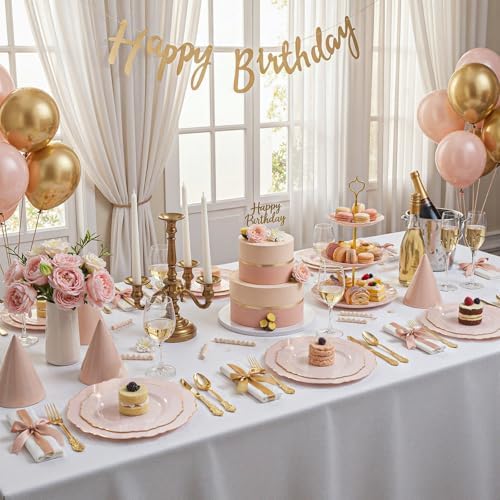 WDF 100pcs Pink Plastic Plates - High-end Baroque Design - Pink and Gold Plates - Including 50 Disposable Plate 10.25inch, 50Salad Plate 7.5inch for Wedding/Baby Shower/Spring/Birthday - Image 6