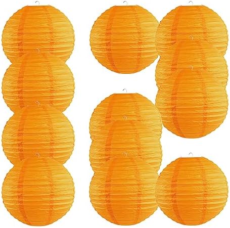 Chinese Style Paper Lanterns, Set of 12, Suitable for Party Decoration (Orange, 14in) by FOCLOVER
