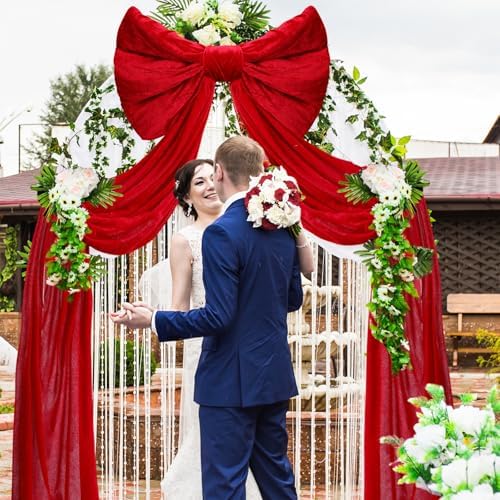 Giant Velvet Bow 32x83 Inch with Drapes Wedding Birthday,Red - Image 4