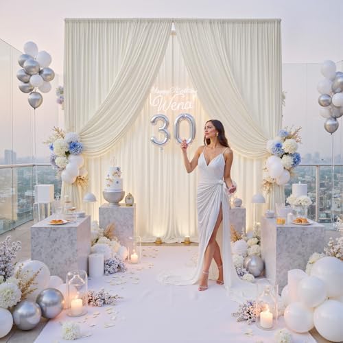 50ft x 12ft Wrinkle Free Ivory Backdrop Curtains for Parties, 10 Panels Silky 12FT Long Photo Backdrop Drapes Back Drop Cloth for Wedding Birthday Photography Background Decor - Image 5