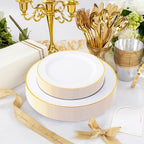 SUT 350 PCS Elegant White and Gold Disposable Dinnerware Set - Premium Dinner & Salad Plates, Cups, Napkins & Cutlery for 50 Guests - All-Inclusive Party Plastic Plates - Image 6
