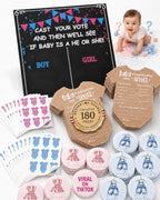 Gender Reveal Games For Guests 180 Pack All-in-One Voting Game Kit, Team Boy or Girl Pins, Stickers, Poster and Baby Prediction Cards for Baby Shower Party Guests by Unknown