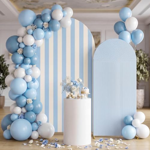 Baby Blue 2 Set Striped & Solid Ripple Arch Backdrop Cover Decor - Image 4