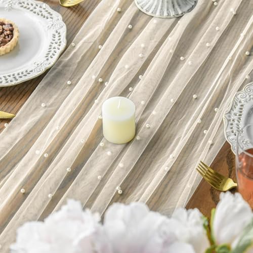 Artoid Mode 10-Pack Pearl Beige Gauze Table Runner 10FT Home Decor - Image 4