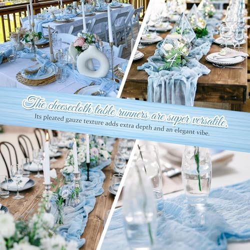 12 Pack Light Blue Cheesecloth Table Runners 21x120 Inch Boho Gauze Table Runner 10FT Long Rustic Sheer Baby Blue Table Runner for Baby Shower,Wedding,Party,Birthday,Home Table Decor - Image 6