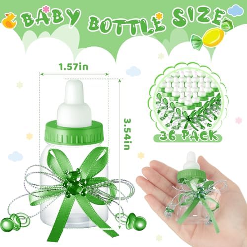 Nuenen 48 Pcs Baby Shower Milk Bottles with Ribbon Plastic Bear Candy Bottles Baby Shower Favors Gender Reveal Wedding Birthday Party Decorations(Green) - Image 2