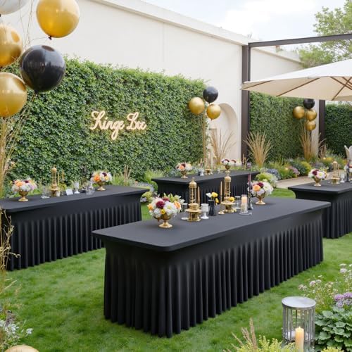 4 Pack Black Spandex Tablecloths for 8 Foot Rectangle Tables, Wrinkle Free Stretchy Table Cloth 8ft Fitted Tablecover Skirt for Parties Weddings Birthday Banquet Baby Shower - Image 4