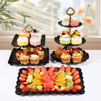 12-Pack Dessert Table Display Set, 6 Cupcake Stands and 6 Dessert Trays, Plastic Dessert Display Stands and Cake Stand, Treat Table Displays Set for Wedding, Baby Shower, Tea Party (Black) - Image 3