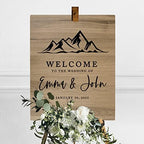 Andaz Press Large Wooden Welcome Sign for Wedding, Rustic Welcome Sign 16" x 20" Custom Names Minimal Mountains Wedding Signage English Oak MDF Wood Finish Wedding Reception Indoor Outdoor Signs - Image 3