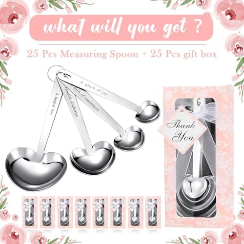 25 Set Pink Heart Shaped Measuring Spoons Stainless Steel, Elegant - Image 2