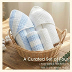 Organic Muslin Hooded Baby Bath Towel 4pc for Newborn - Blue Stripe - Image 6