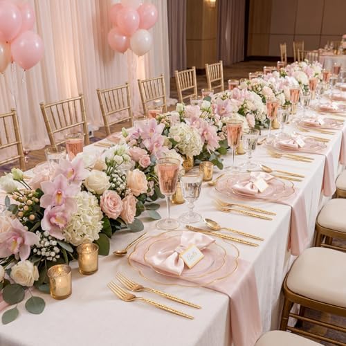LIYH 150Pcs Gold Flower Clear Plastic Plates Silverware Set for Wedding - Image 7