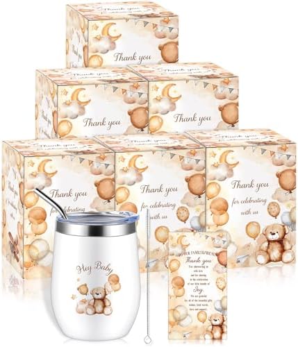 Hoolerry 6 Set Baby Shower Cups, 12oz Stainless Steel Tumbler, Brown Bear by Hoolerry