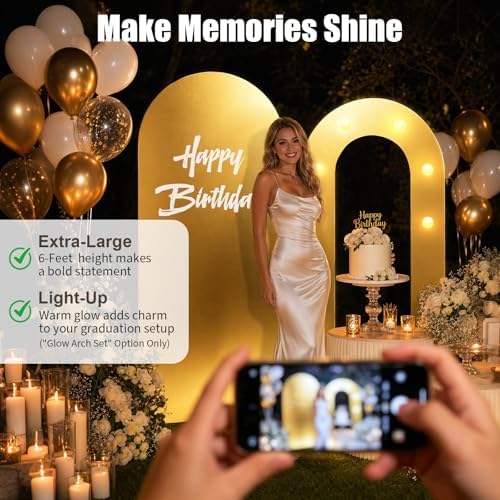 6FT Arch Backdrop with Stand, Light Set Wedding Birthday Party, GlossyGold - Image 6