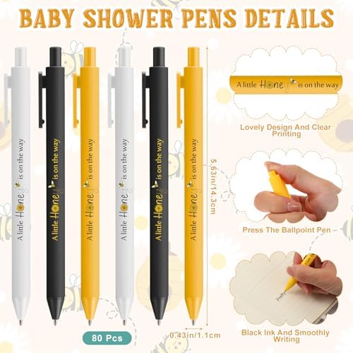 Engrowtic 80 Set Bee Baby Shower Gifts Pens for Guest Bee Themed Baby Shower Party Favors Ballpoint Pens with Thank You Cards Cute Gender Reveal Game Prizes Birthday Return Gifts Souvenirs Supplies - Image 3