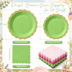 Zhehao 150 Pcs Pink Green Paper Plates Napkins Serves 50 - Image 4