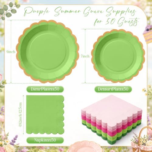 Zhehao 150 Pcs Pink Green Paper Plates Napkins Serves 50 - Image 4