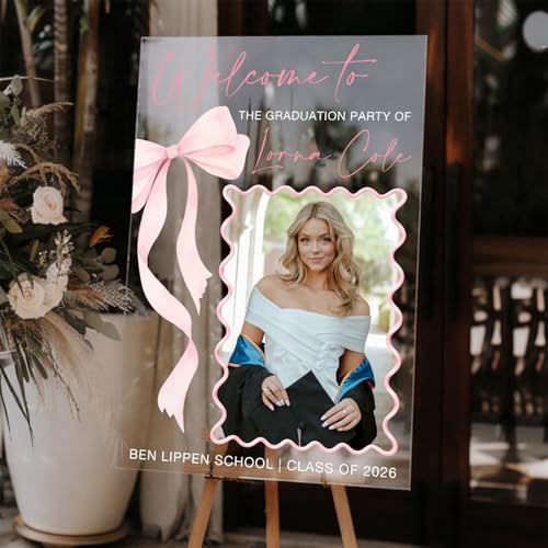 Personalized Graduation Welcome Sign with Photo – Clear Acrylic Yard Sign for High School Senior Graduation, Class of 2026, Custom Outdoor Graduation Decoration with Bow Detail - Image 4