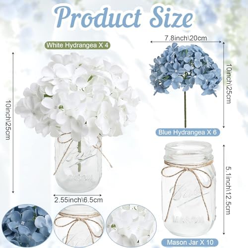 Mason Jars Centerpieces for Tables Bulk, 10 Set - Dusty Blue & White - Image 2