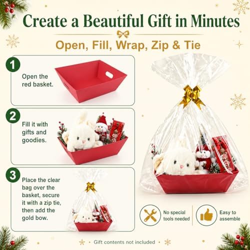 CDIVEFTN Baskets for Gifts Empty, 10 Pack Red Gift Basket Kit with Bags - Image 5