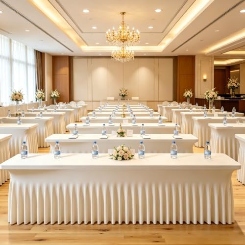 Shillance 8 Packs Ivory Spandex Table Covers 8 Foot, Fitted Stretch Table Cloth with Skirts 96x30 Inch, Wrinkle-Free Floor Length Rectangle Tablecloths for Weddings Parties Banquets Events - Image 5