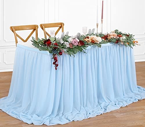 9ft Baby Blue Table Skirt Baby Shower Sheer Tablecloth for Rectangle or Round Table Dcoeration Chiffon Table Cloth for Party 2 Layer - Image 7