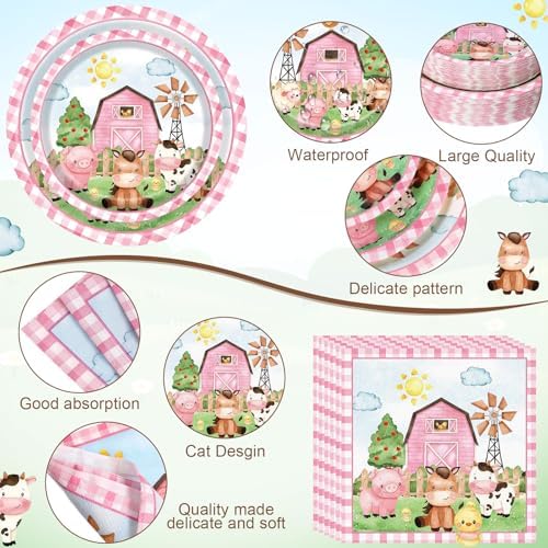Funnymoom 250 Pcs Farm Animals Paper Plates Napkins and Cups Serves 50 - Image 3