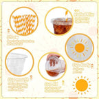 Whaline 50Pcs Boho Sun Disposable Plastic Cups with Lids and Straws 12 Oz Sunshine Cold Beverage Drinking Cups for Birthday Baby Shower Party Supplies - Image 3