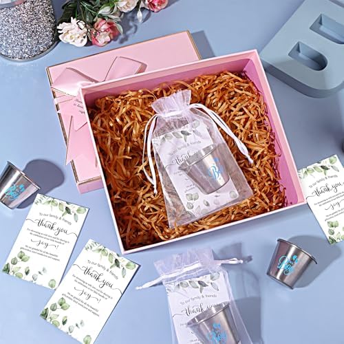 60 Sets Baby Shower Stainless Steel Shot Glasses for Guests It's a Boy Metal Shot Glasses with Thank You Card Organza Bag Baby Shower Favors Bulk for Gender Reveal Baby Arrival Party (Boy) - Image 4