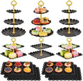 12-Pack Dessert Table Display Set, 6 Cupcake Stands and 6 Dessert Trays, Plastic Dessert Display Stands and Cake Stand, Treat Table Displays Set for Wedding, Baby Shower, Tea Party (Black) by Unknown