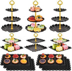 12-Pack Dessert Table Display Set, 6 Cupcake Stands and 6 Dessert Trays, Plastic Dessert Display Stands and Cake Stand, Treat Table Displays Set for Wedding, Baby Shower, Tea Party (Black) by Unknown