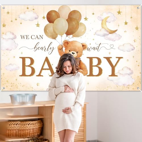 Avezano We Can Bearly Wait Banner Bear Baby Shower Decorations Bear Baby Shower Backdrop Teddy Bear Baby Shower Banner for Boys Girls (Brown, 8 x 6 ft) - Image 4