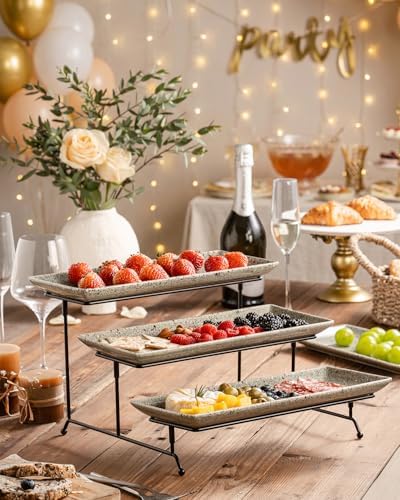 LAUCHUH 3 Tier Serving Trays for Party, Porcelain Dessert Party Display Set - Image 7