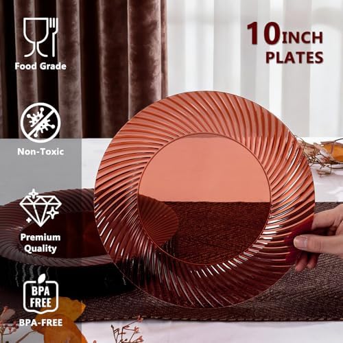 IOOOOO 100 Pcs 10" Clear Amber Plastic Dinner Plates for Weddings & Party - Image 4