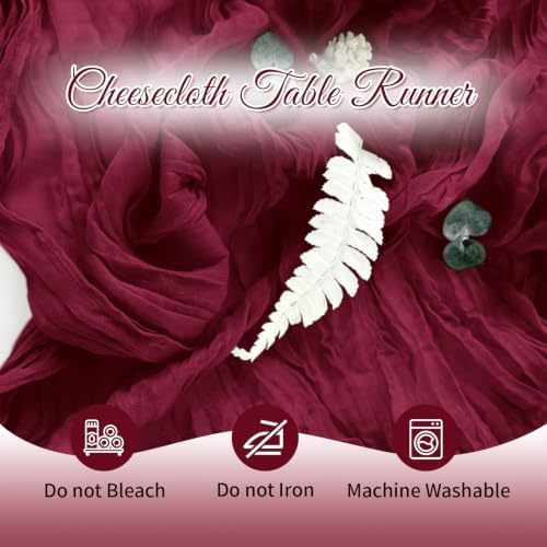 Burgundy Boho Cheesecloth Table Runner 12 Pack 17x108 Inch Sheer Gauze - Image 4