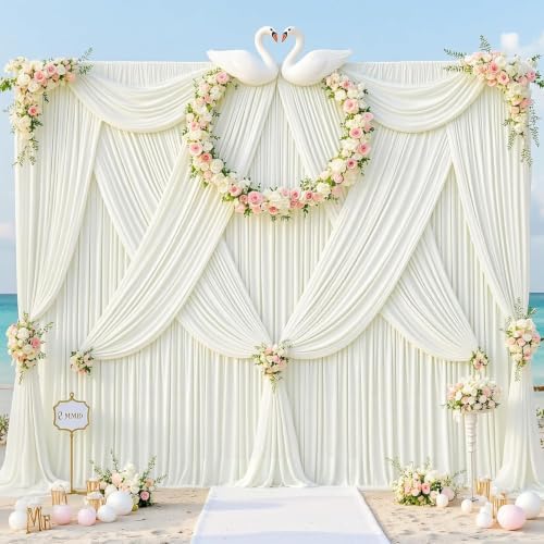 30x8ft Ivory Photo Backdrop Curtains for Parties Wedding Wrinkle Free Polyester Photoshoot Curtains Drapes Backdrop for Birthday Baby Shower Graduation Stage Photography Background 6 Panels 5x8FT by Suppromo