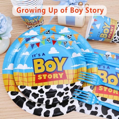 Boy Story Baby Shower Decorations, 25 Guests Includes Cardstock Plates Tableware | Tablecloth | Banner | Balloons | Cake Topper for It’s a Boy Story Baby Shower Themed Party Decorations (Pack of 3) - Image 6