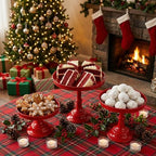 Red 3Pcs Metal Round Cake Stand Set 8/10/12 Inch Dessert Display - Image 2