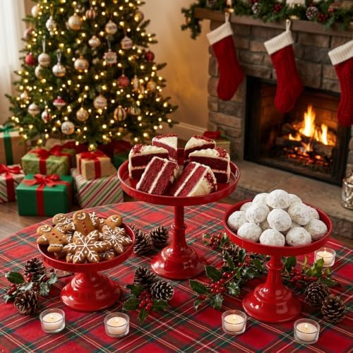 Red 3Pcs Metal Round Cake Stand Set 8/10/12 Inch Dessert Display - Image 2